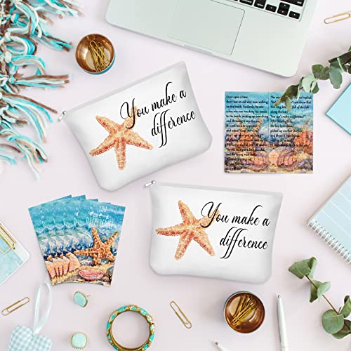 Sieral 20 Pcs Employee Appreciation Gifts Bulk for Volunteer Coworkers You Make a Difference Cosmetic Bags Pouch with Starfish Motivational Cards for Teacher Office Staff