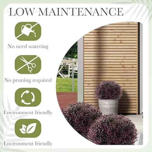 Yunlly 4 Pack Fall Artificial Topiary Balls - Outdoor Faux Bushes, Dark Purple