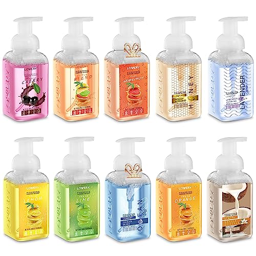 Foaming Hand Soap Pack of 10 - Moisturizing Hand Soap with Aloe Vera and Essential Oils - Alcohol-Free Hand Wash in Citrus Blend, Lemon, Orange, Lime, Grapefruit, Black Cherry Fragrances & More, Scented Hand Wash for Kitchen or Bathroom