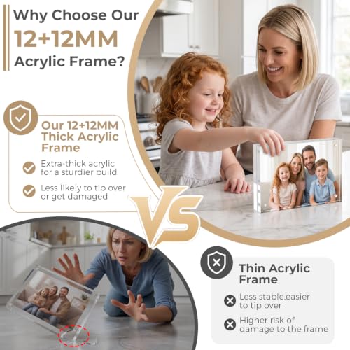 TWING 5x7 Acrylic Picture Frames Set 5 Pack, 24mm Thick Frameless Clear Photos