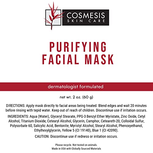 Purifying Facial Mask - Detox & Soothe Skin with Zinc, Sulfur, Camphor Infused Formula for Clear Complexion - 2oz