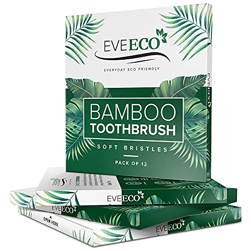 Eco Friendly Bamboo Toothbrush Set - Soft Charcoal Bristles for Sensitive Gums, Recyclable & Biodegradable, 48 Count