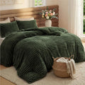 Queen Fluffy Comforter Set - 90x90 Olive Green Cozy Bedding with Pillowcases