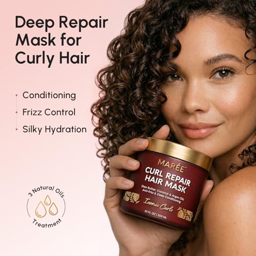MAREE Hair Mask for Curly Hair - Deep Hydrating Conditioner 10 Fl Oz Beige