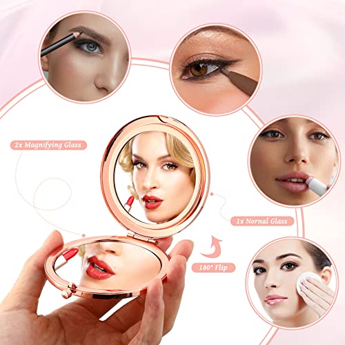 12-Pack Vintage Rose Gold Compact Mirrors for Bridesmaid Gifts - Pocket & Double Lens
