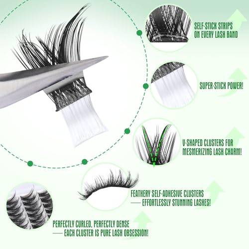 Self Adhesive Eyelash Clusters 168Pcs No Glue Lash Clusters Pre-glued Wispy Lash Extensions Self Adhesive Eyelashes Extensions Press on Individual Lash Extensions 10MM-16MM