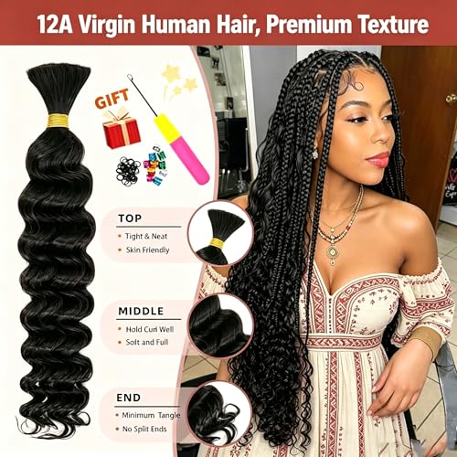 Natural Black 22 Inch Boho Braiding Hair - 40G Unprocessed Virgin Human Hair for Knotless & Crochet Styles