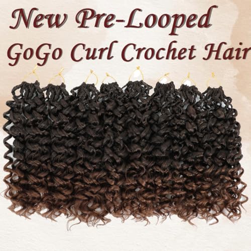 Pre Looped Gogo Curl Crochet Hair 8 Inch T30 - Short Curly Water Wave Braid Hair for Black Women, 8 Packs