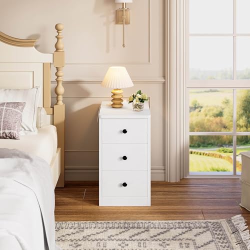 White Nightstand with Charging Station, 3 Drawers Modern Bedroom Side Table