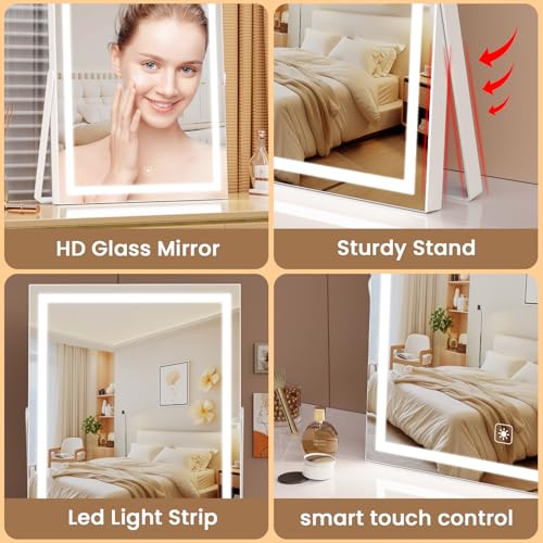 Vanity Mirror with Lights, 11"¡¿ 14" LED Makeup Mirror, Lighted Makeup Mirror with Lights, Smart Touch Control Dimmable 3 Modes Light 360¡ÆRotation Gold