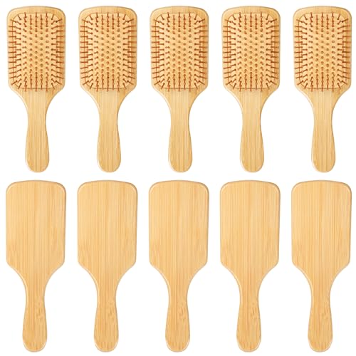Molain 10 Pcs Bamboo Hair Brush Set – Round-Tipped Detangling Paddle Wood Brushes, Anti-Static & Portable