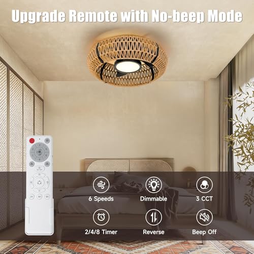 20-Inch Black Caged Ceiling Fan with Light and Remote Control - Boho Rattan