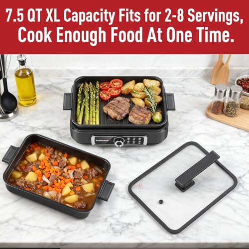 7.5-Quart Electric Skillet & Multi-Cooker with Non-Stick Pan, 5 Heat Settings