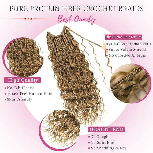 14-Inch 27# Goddess Box Braids Hair Extensions - Natural Protein Fiber, Soft Curl, Lightweight, Durable, 8-Pack
