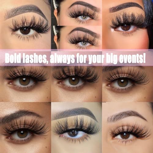 DAODER False Eyelashes 25MM Mink Lashes Dramatic Look Fluff Long Fake Eyelashes Wispy 25mm False Lashes Strip 10 Variety Pairs Mixed for Halloween Bold Makeup