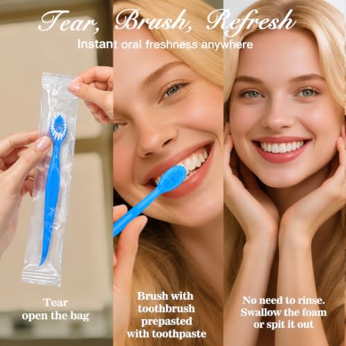 72 Pack Disposable Mini Travel Toothbrush with Softex Bristles & Toothpick - Individually Wrapped, Fluoride-Free, No Rinsing Needed
