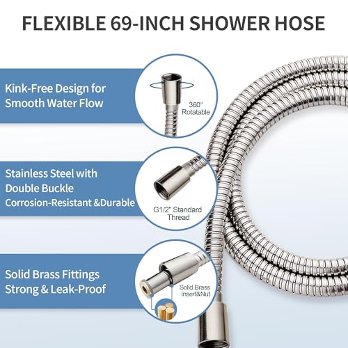 Brushed Nickel Shower Slide Bar Set with Handheld Head & 69-Inch Hose - ADA Compliant