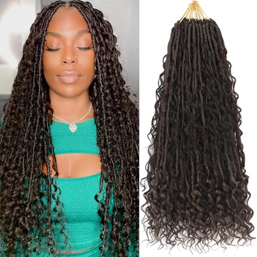 Boho Faux Locs Crochet Hair 18 Inch - 9 Pack Pre-Looped Goddess Locs for Natural Look
