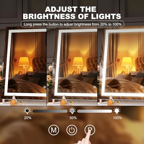 Hasipu Vanity Mirror with Lights, 13.8" x 10.6" LED Makeup Mirror, Light up Mirror with 10X Magnification, Smart Touch 3 Colors Dimmable, 360¡Æ Rotation (White)
