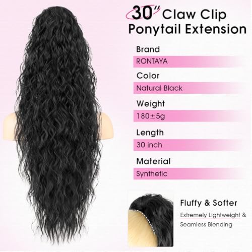 30 Inch Curly Ponytail Extension with Claw Clip - Natural Look Black