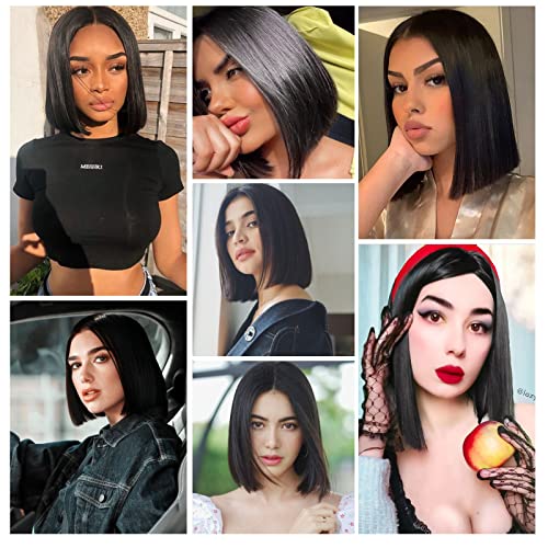 Entranced Styles Matt Black Short Wigs for Women 12.5 Inch Heat-Resistant Synthetic Bob Wig Halloween Cosplay Costume Party