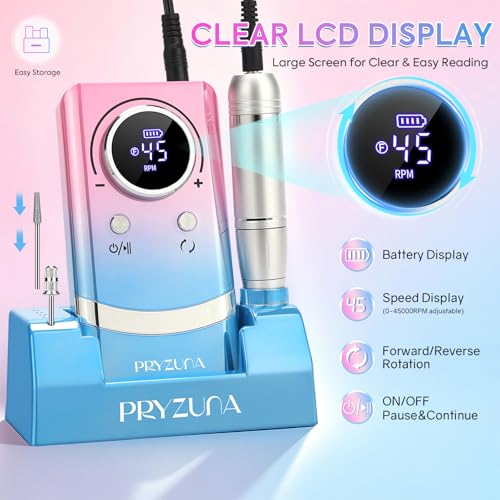 PRYZUNA Gradient Electric Nail Drill 45000RPM Cordless Professional Manicure Tool