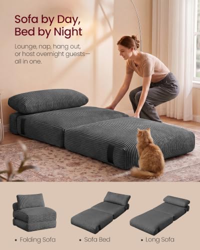 VASAGLE Lead Gray Folding Sofa Bed with Pillow - Convertible Sleeper Chair