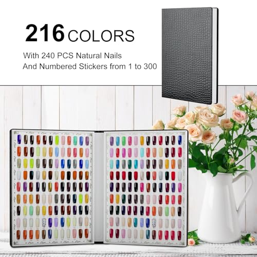 Black Nail Color Display Book with 240 False Nail Tips - Portable Nail Art Organizer