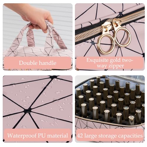 Large Pink Nail Polish Organizer Bag Holds 42 Bottles & Nail Lamp - Travel Case