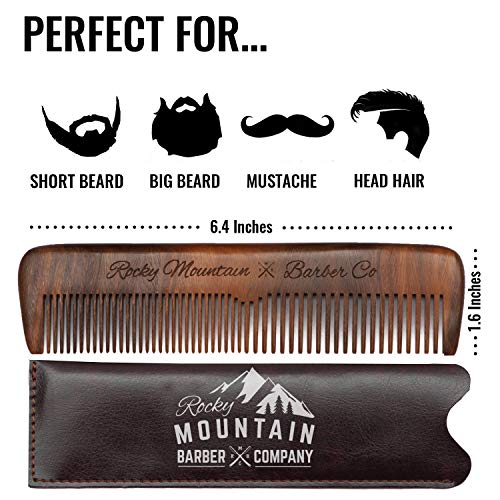 Wooden Anti-Static Hair Comb with Fine & Medium Teeth and Travel Case for Men and Beard Grooming