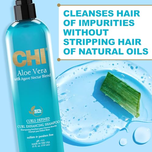 Chi Aloe Vera Curl Enhancing Shampoo, Gently Cleanses & Increases Moisture For Curly Hair, Sulfate, Paraben, & Cruelty-Free, 11.5 Oz