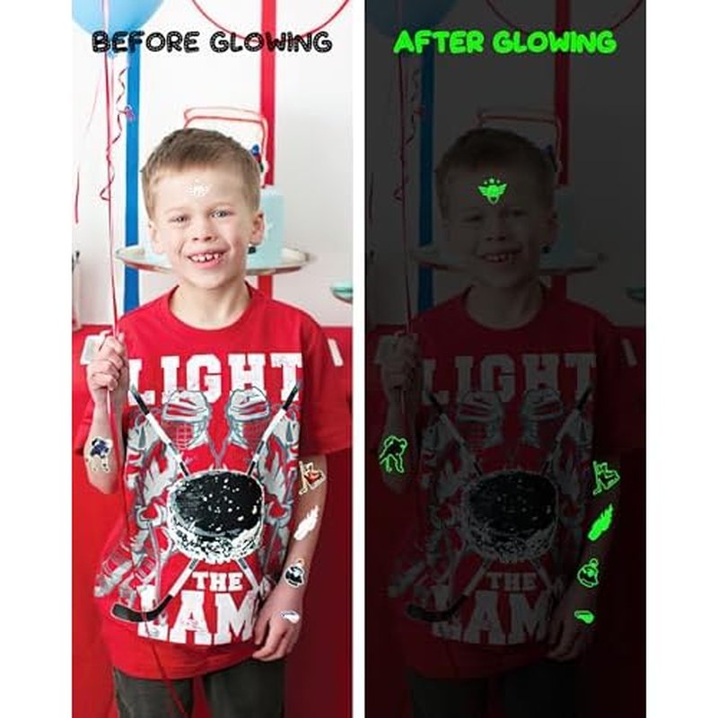 164 Pieces Luminous Ice Hockey Temporary Tattoos, Glow in The Dark Ice Hockey Themed Tattoos Stickers Party Favors for Hockey Party Decorations Supplies