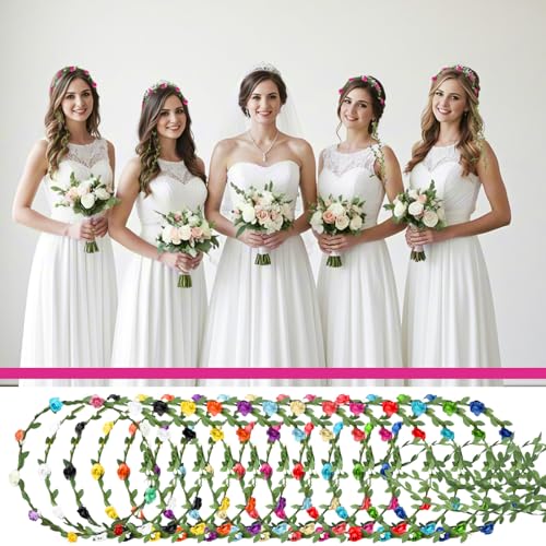 Assorted Flower Crown Headbands for Women & Girls - Bohemian Floral Headpiece Set of 112