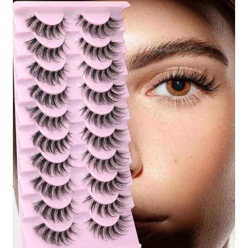 False Eyelashes Clear Band Natural Lashes Wispy Cat Eye 15mm Russian D-Curl Lashes Extension Strip Eyelashes Pack by Kiromiro