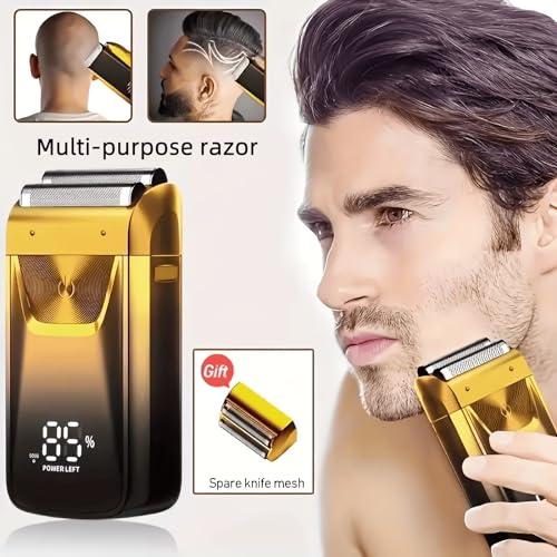 Electric Foil Shaver for Men,Wet Dry Mens Barber Shaver & Trimmer 2 in 1,Professional USB Cordless Rechargeable Razor for Men,LCD Display,Twin Titanium Blades System,Best Gift to Father