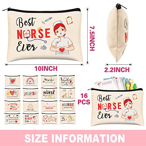 Kolewo4ever 16 Pieces Nurse Survival Kit Nurse Practitioner Gifts Nurse Appreciation Gifts CNA Week Gifts Nursing Makeup Bags Cosmetic Funny Travel Pouch Bag for Women Nurses
