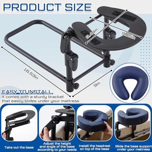 Adjustable Bed Massage Headrest with Soft Pillow Cushion - No Armrest, Navy Blue