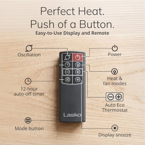 Lasko 18-Inch Ellipse Ceramic Tower Space Heater with Remote - Black