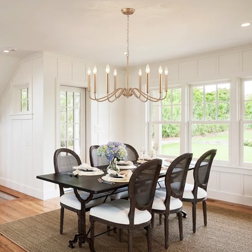 Farmhouse Chandelier - 8 Light Rustic Gold Pendant Ceiling Light for Dining & Living Room - Variation: Gold / 8 Light