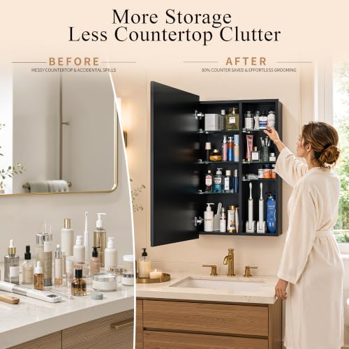 Matte Black Frameless Aluminum Medicine Cabinet 16x24 with Beveled Mirror