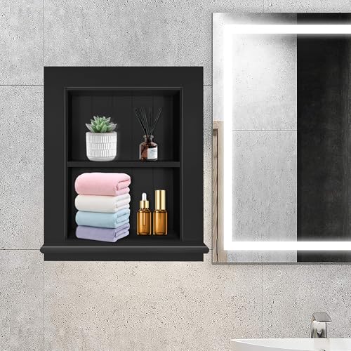Recessed Medicine Cabinet Wall Mount 14x18 Inch 2-Tier Black