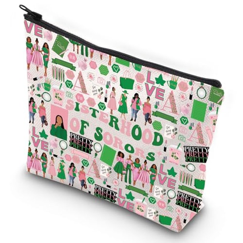 G2TUP Sorority Cosmetic Bag Sorority Sister Gifts For Women I Love All Things Pink and Green Makeup Bag Sisterhood Merch (Sisterhood Love MG)