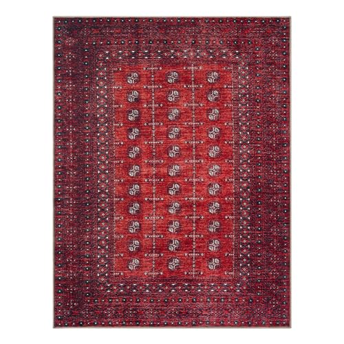 Keen Home Design 4x6 Vintage Washable Area Rug - Red/Burgundy, Non-Slip Low Pile