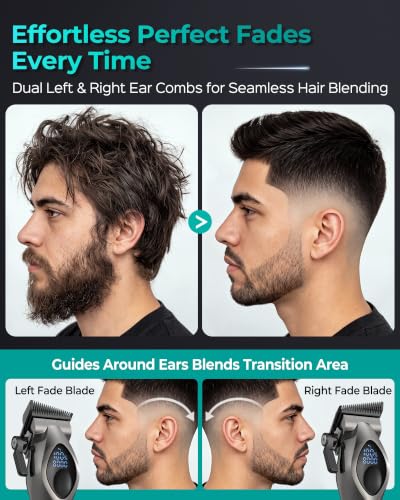 Cordless Hair Clippers for Men, Professional Grooming & Trimmer Set with 9 Guide Combs