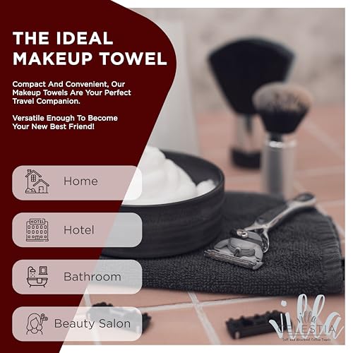 Black Makeup Remover Towels Set of 4, 100% Soft Cotton Reusable Luxury 4 Pcs Makeup Wipes for Face, Ideal for Salon, Bath, Hotel, Spa, Washcloths for Face Pack of 4 (12"X12")