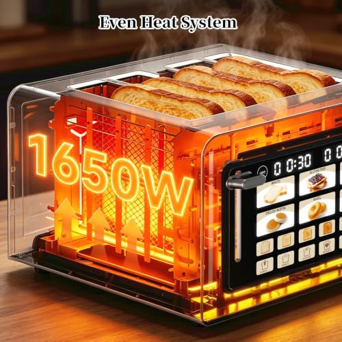 WARSOLT Black 4-Slice Touch Screen Toaster with 6 Level Browning & Memory Function