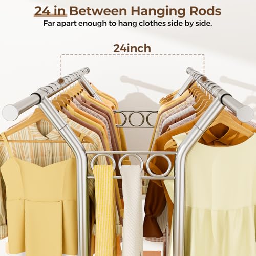 Heavy Duty Rolling Clothes Rack 620 LBS Capacity - Silver Large