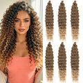 MAYSA 22 Inch Deep Wave Crochet Hair Extensions - 6 Pack Brown Blonde Mix, Synthetic Curly Hair for Women