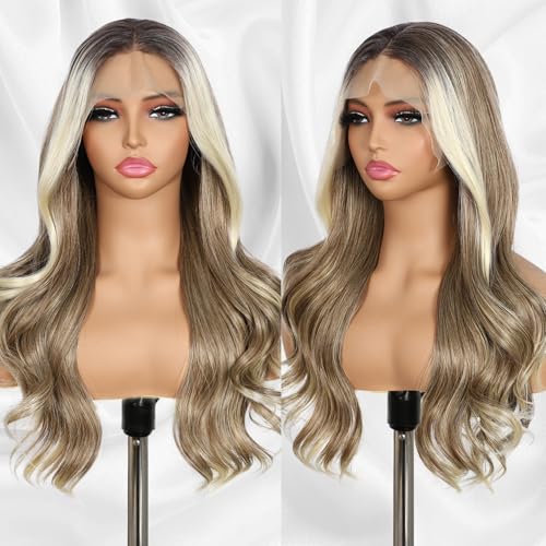 Ash Brown Lace Front Wigs 13x4 Pre-Plucked 22 Inch Synthetic Hair for Women