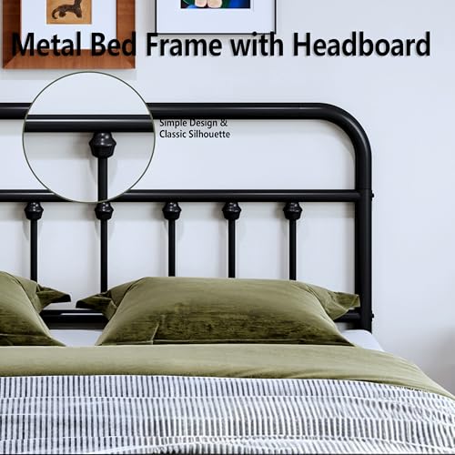 Full Victorian Metal Bed Frame with Storage - 14 Inch Heavy Duty Platform Bed